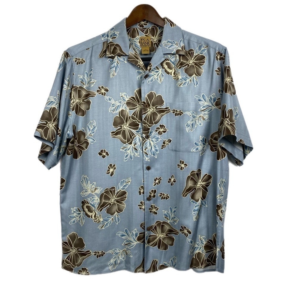 Jos. A. Bank 100% Silk Short Sleeve Button Down Hawaiian Shirt Size Medium
